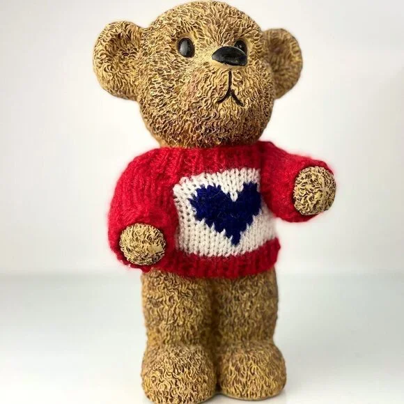 RESIN Bear Sculpture | 10" Standing Vintage Teddy Bear in Knit Sweater - Picture 1 of 10